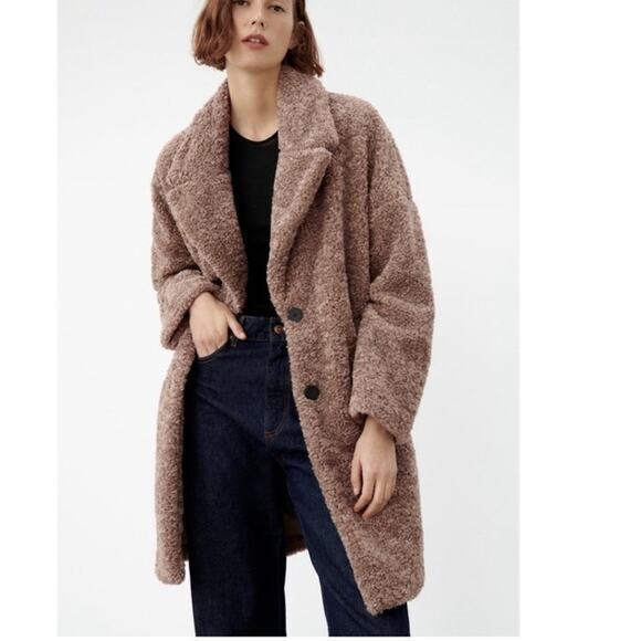 Zara Jackets & Blazers - Zara brown teddy soft textured coat size‎ XS
